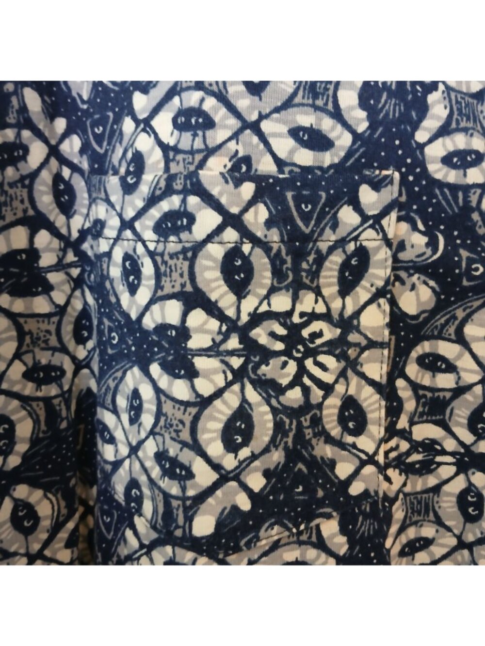 Cathy Womens XL Blue White Patterned Shirt Roll-Tab 3/4 Sleeve 1/4 Button #D-36 - Picture 9 of 10